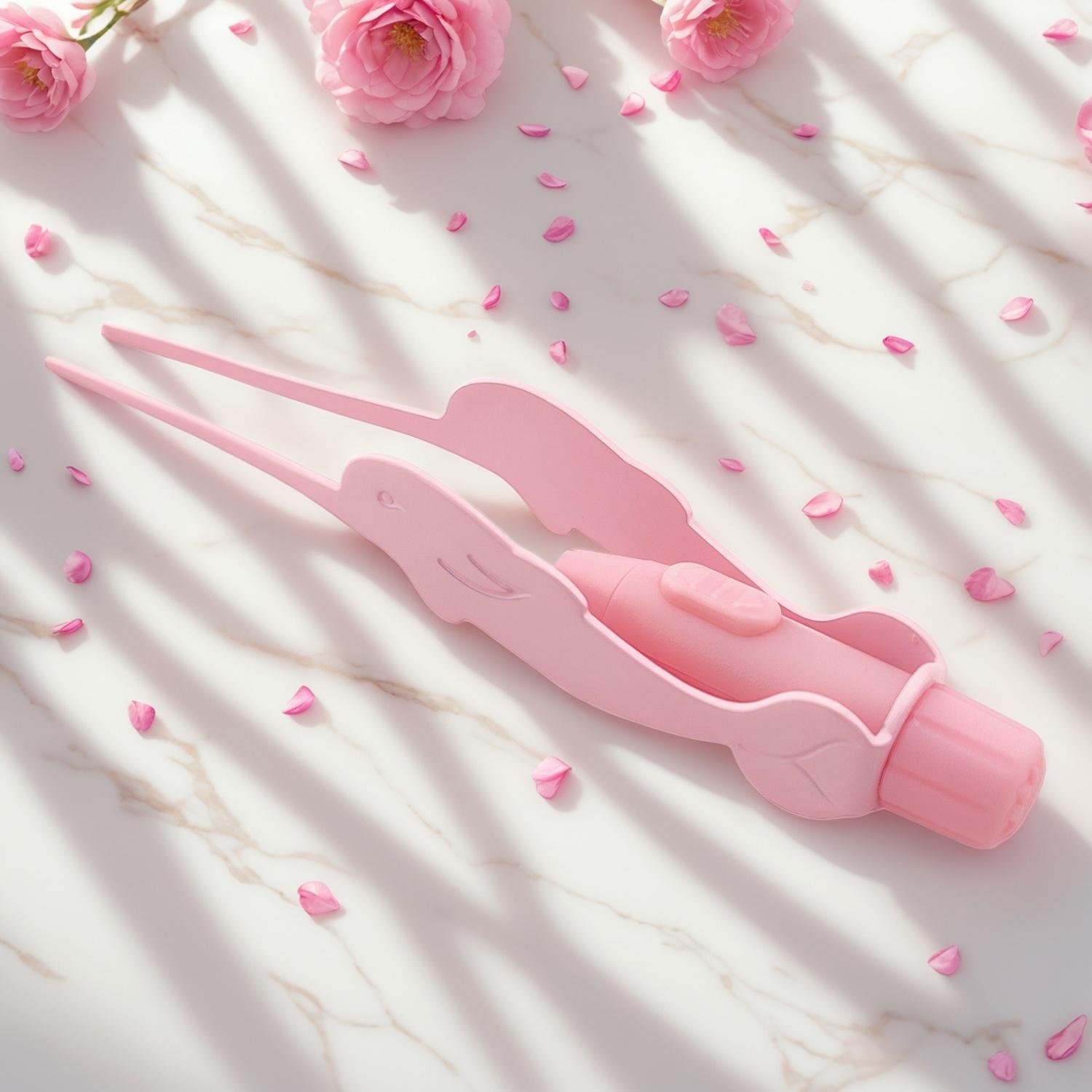 Pince à épiler rose pastel pour les programmes de soins des sourcils, des cils et de voyage