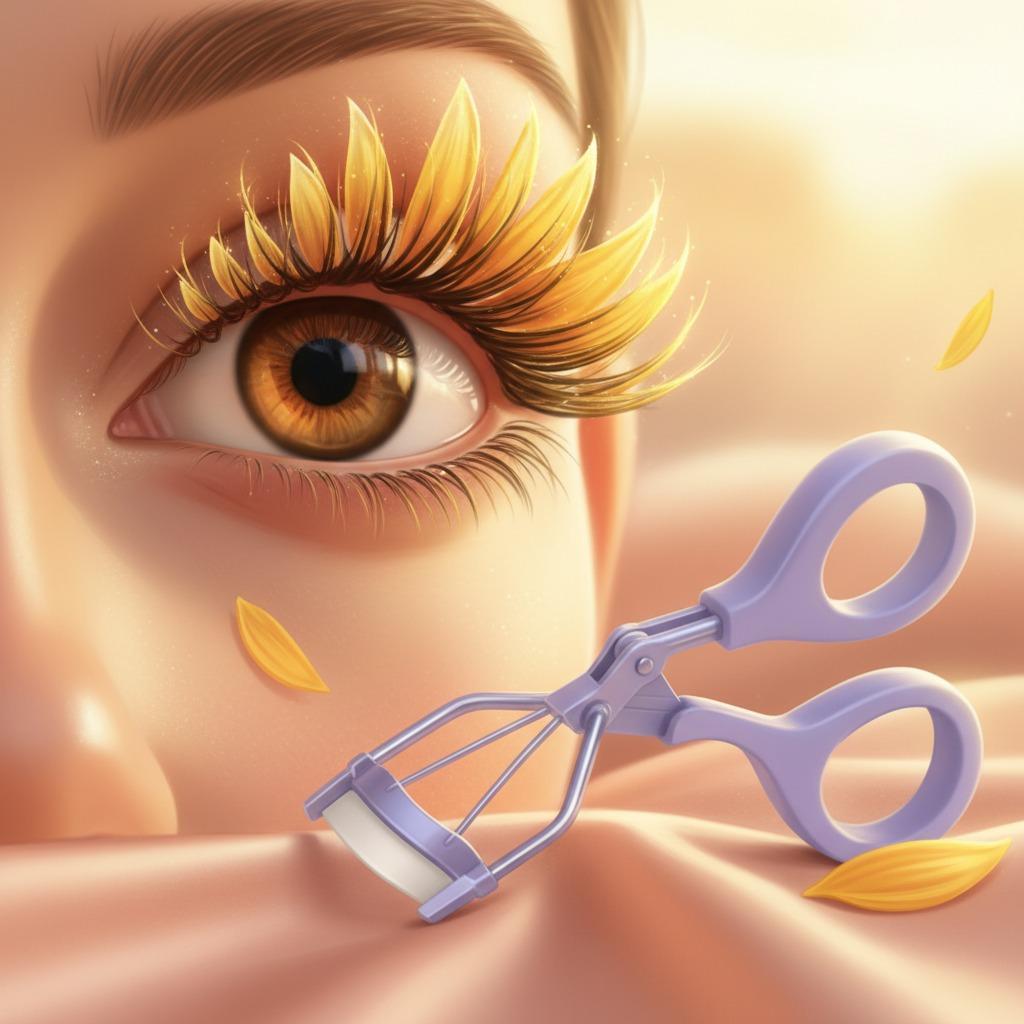 Cils tournesol avec un recourbe-cils lavande pastel
