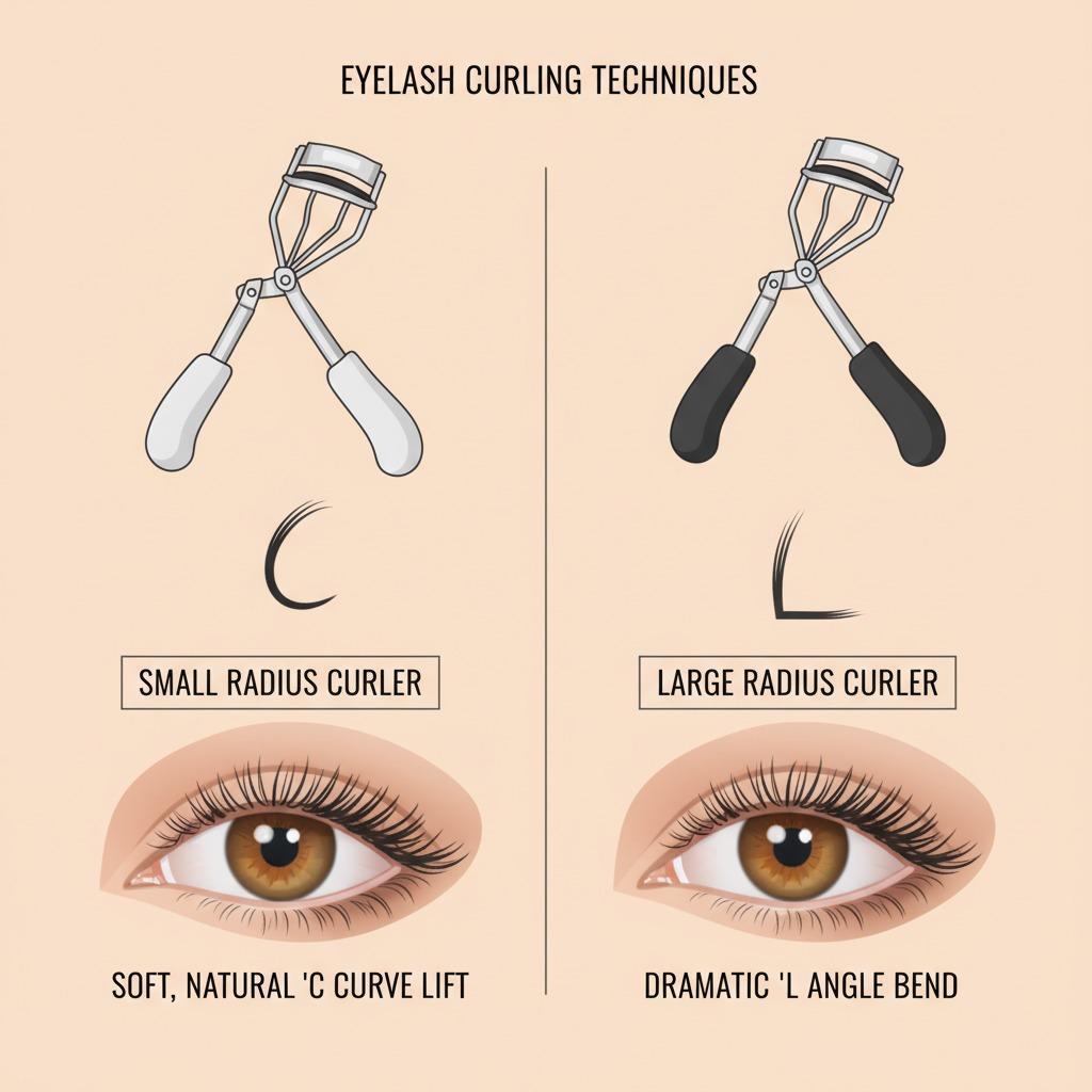 Comment le rayon du recourbe-cils influence la courbe en C pour différentes formes d'yeux