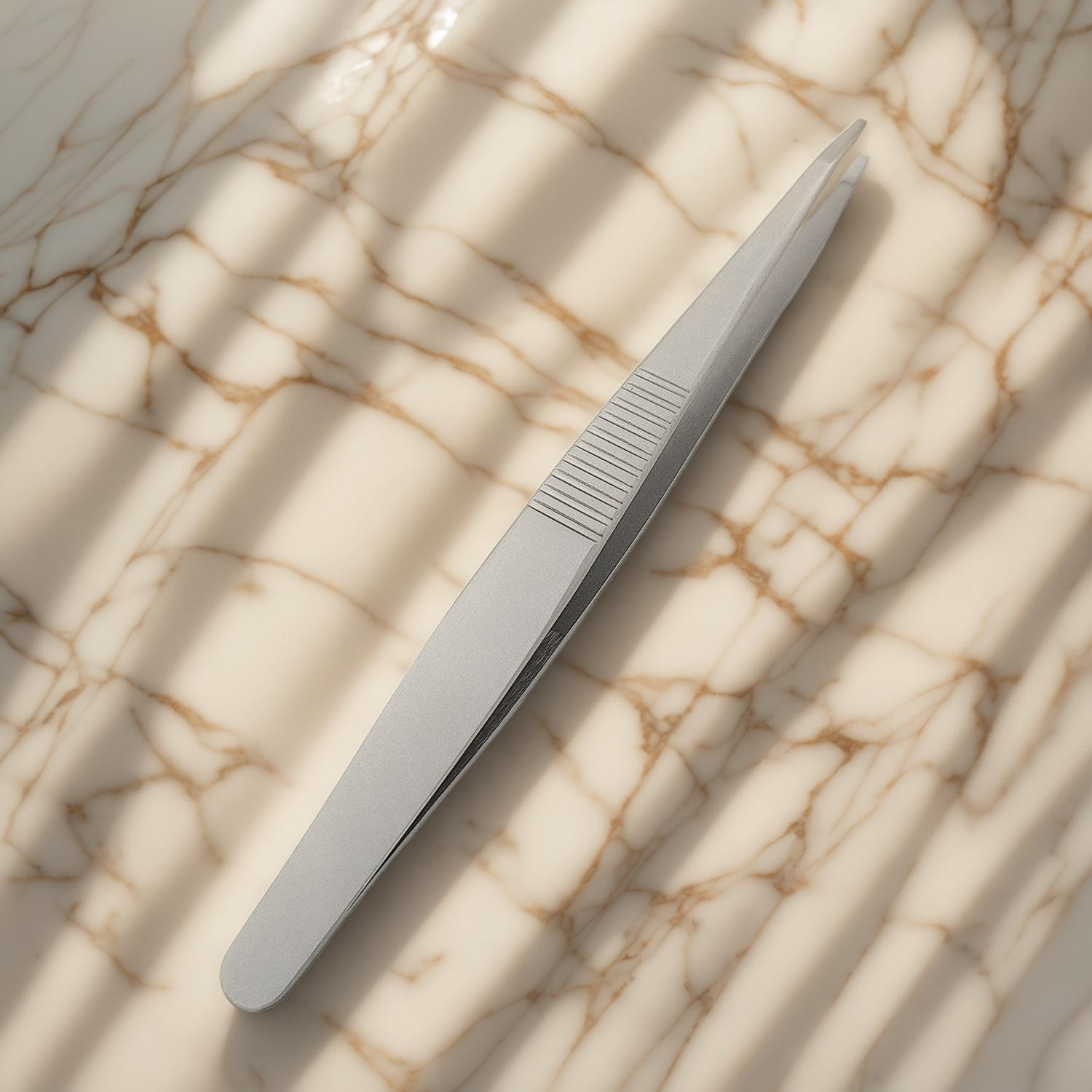 Flat-Edged Stainless Steel Tweezers for Eyebrow Grooming