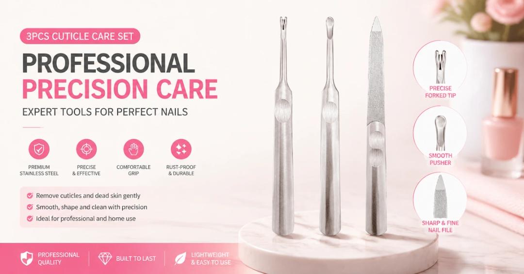 Retail Beauty Tools Supplier Guide for a 3-Piece Cuticle Care Set