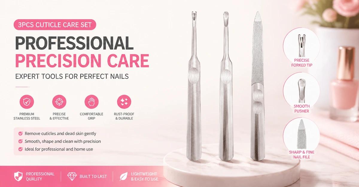 Retail Beauty Tools Supplier Guide for a 3-Piece Cuticle Care Set